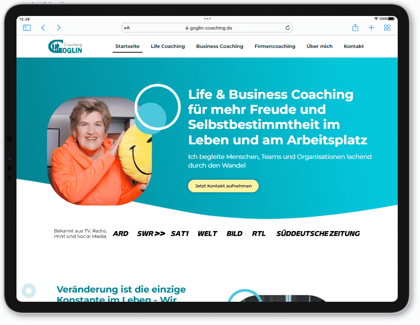 Schöne Websites für Coaches erstellen, Referenz Carmen Goglins Coaching Website